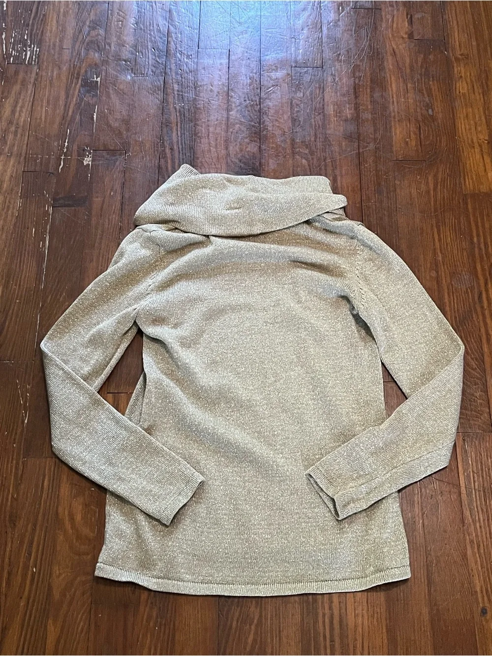 Jones New York Metallic Taupe Cowl Neck Sweater